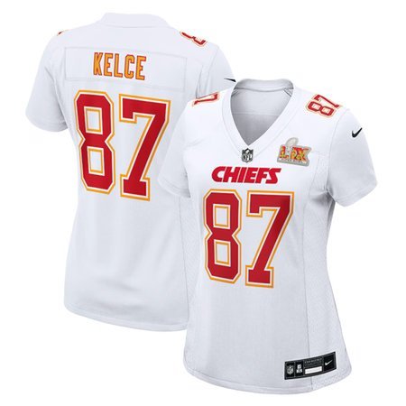 Women's Kansas City Chiefs #87 Travis Kelce Tundra White Super Bowl LIX Fashion Game Jersey